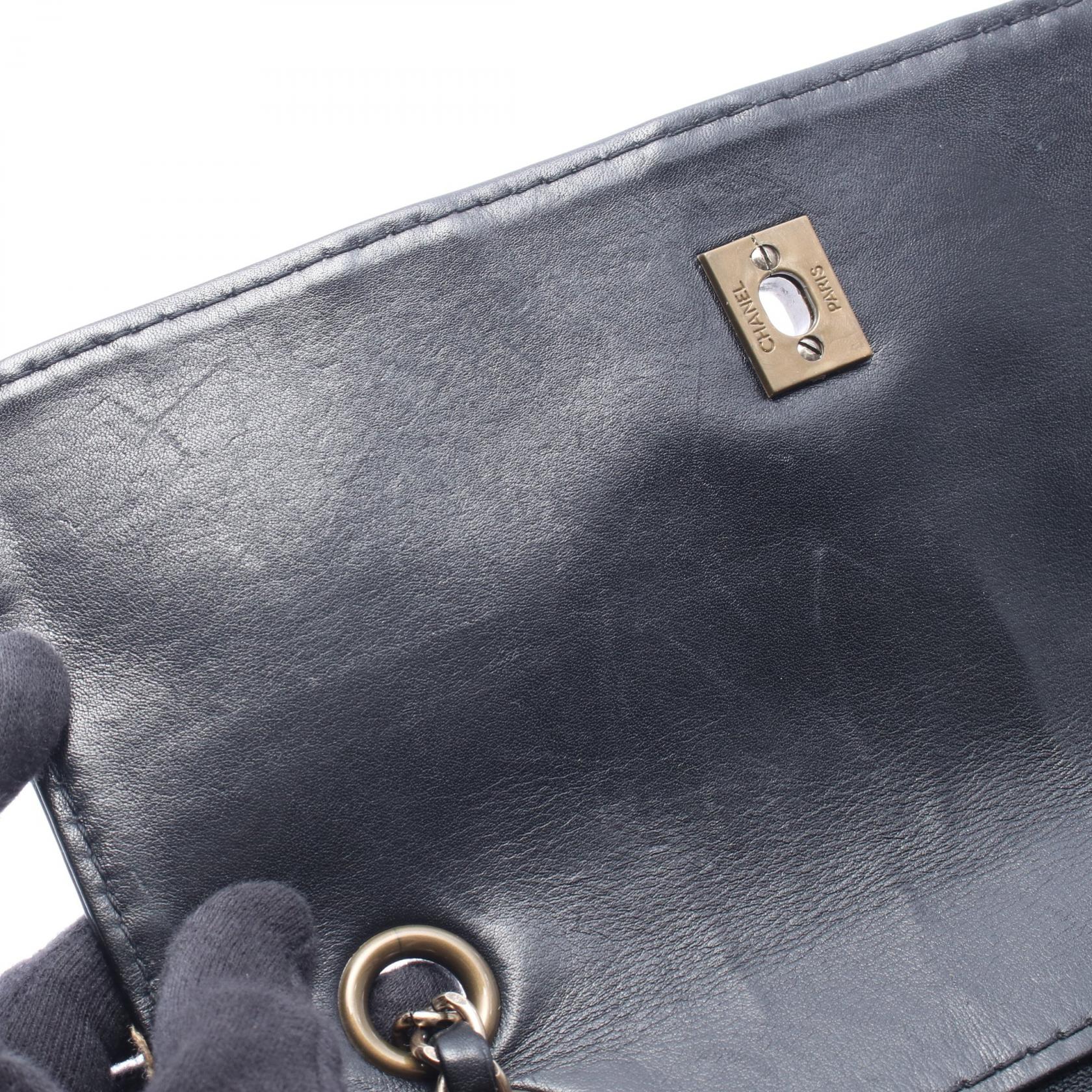 ワイルドステッチ Wチェーンショルダーバッグ レザー ブラック ゴールド金具 シャネル バッグ CHANEL