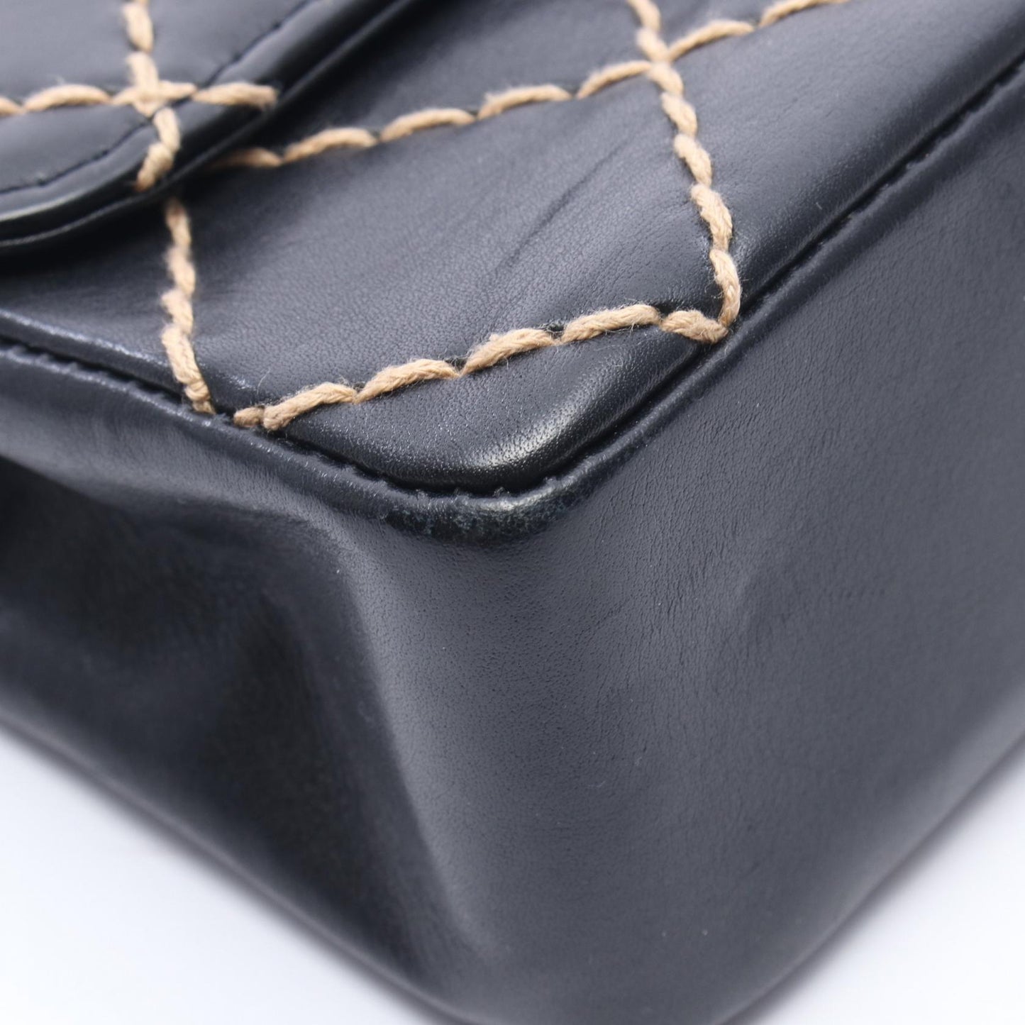 ワイルドステッチ Wチェーンショルダーバッグ レザー ブラック ゴールド金具 シャネル バッグ CHANEL