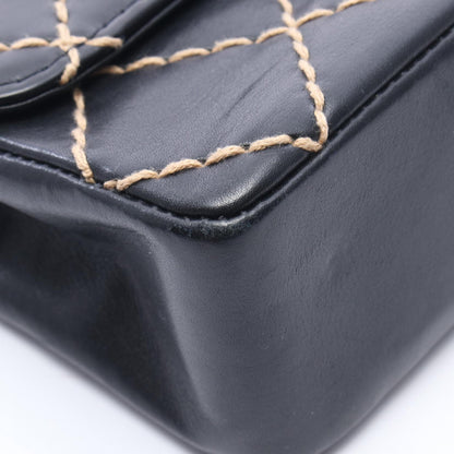 ワイルドステッチ Wチェーンショルダーバッグ レザー ブラック ゴールド金具 シャネル バッグ CHANEL