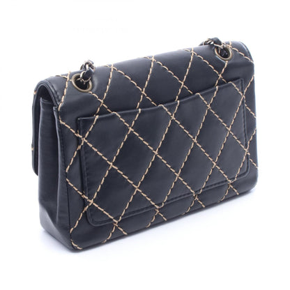 ワイルドステッチ Wチェーンショルダーバッグ レザー ブラック ゴールド金具 シャネル バッグ CHANEL