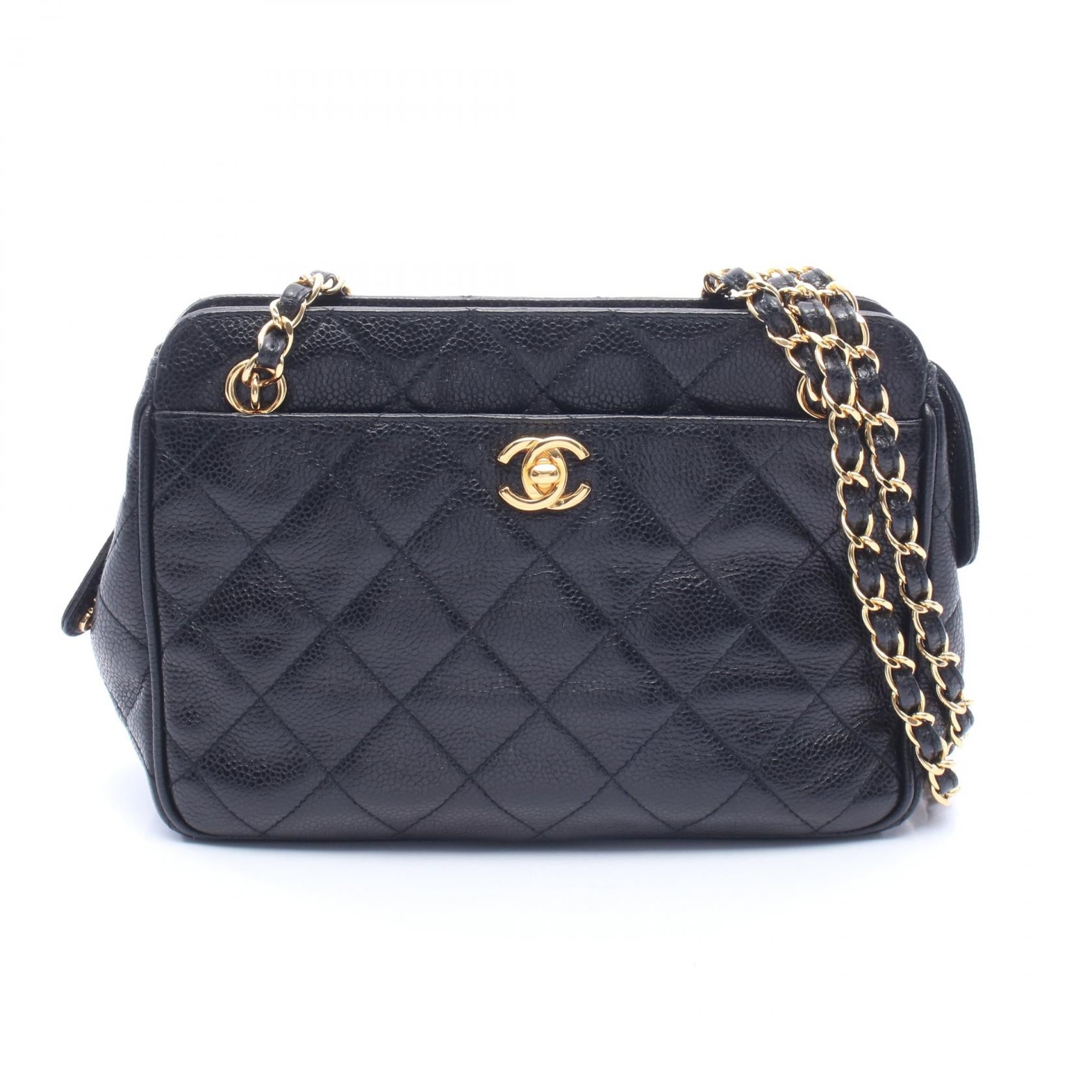 マトラッセ チェーンショルダー チェーンショルダーバッグ キャビアスキン ブラック ゴールド金具 シャネル バッグ CHANEL