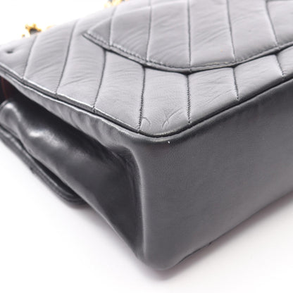 シェブロン Vステッチ Wフラップ Wチェーンショルダーバッグ ラムスキン ブラック ゴールド金具 シャネル バッグ CHANEL
