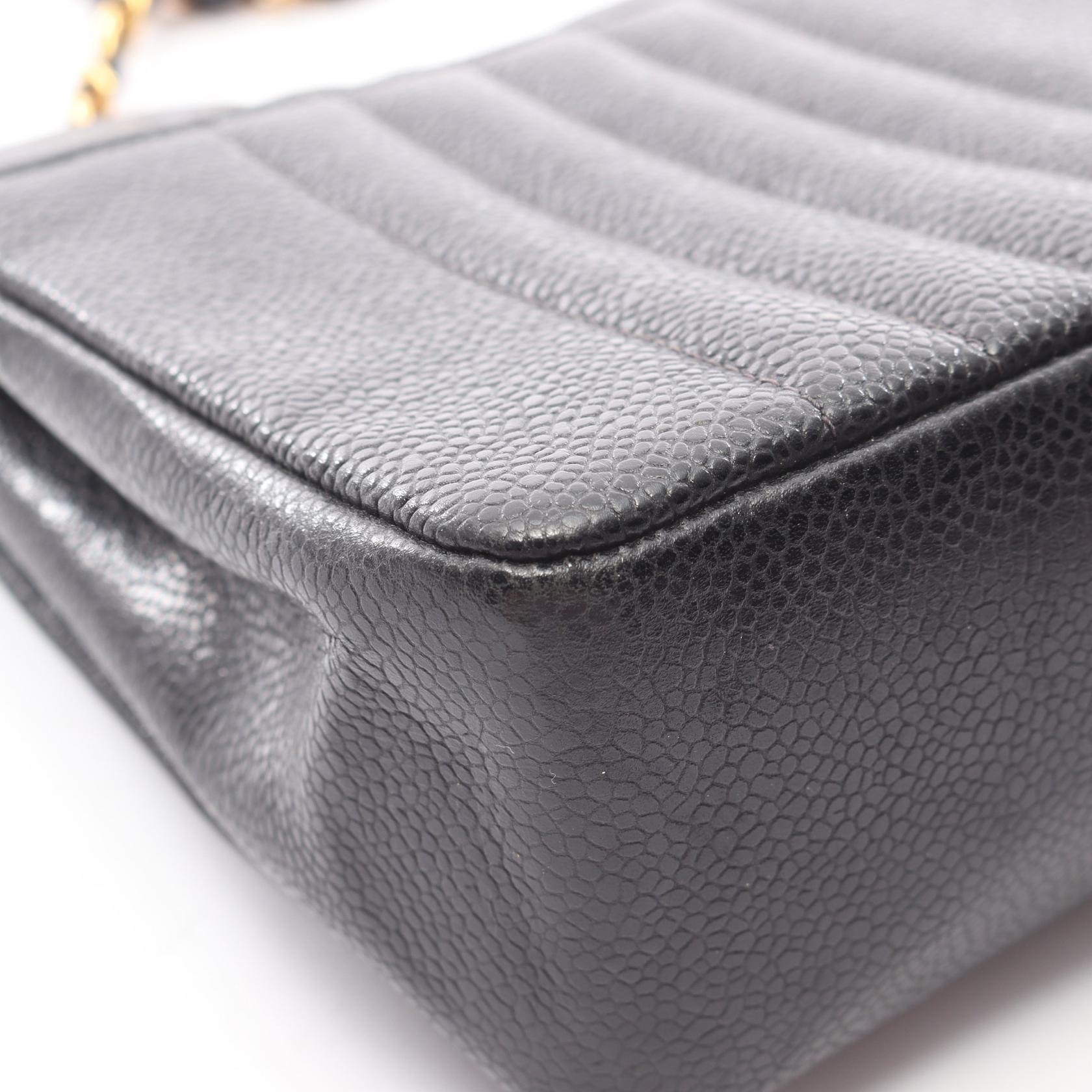 マドモアゼル チェーンショルダーバッグ キャビアスキン ブラック ゴールド金具 シャネル バッグ CHANEL