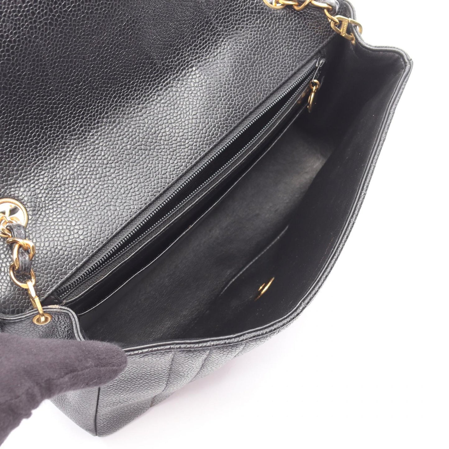 マドモアゼル チェーンショルダーバッグ キャビアスキン ブラック ゴールド金具 シャネル バッグ CHANEL