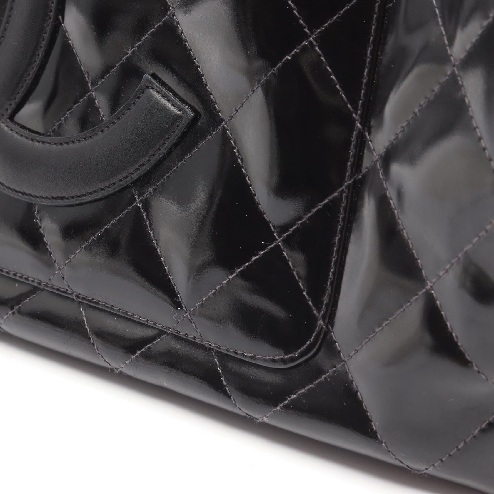 マトラッセ ハンドバッグ トートバッグ エナメルレザー ブラック ゴールド金具 シャネル バッグ CHANEL