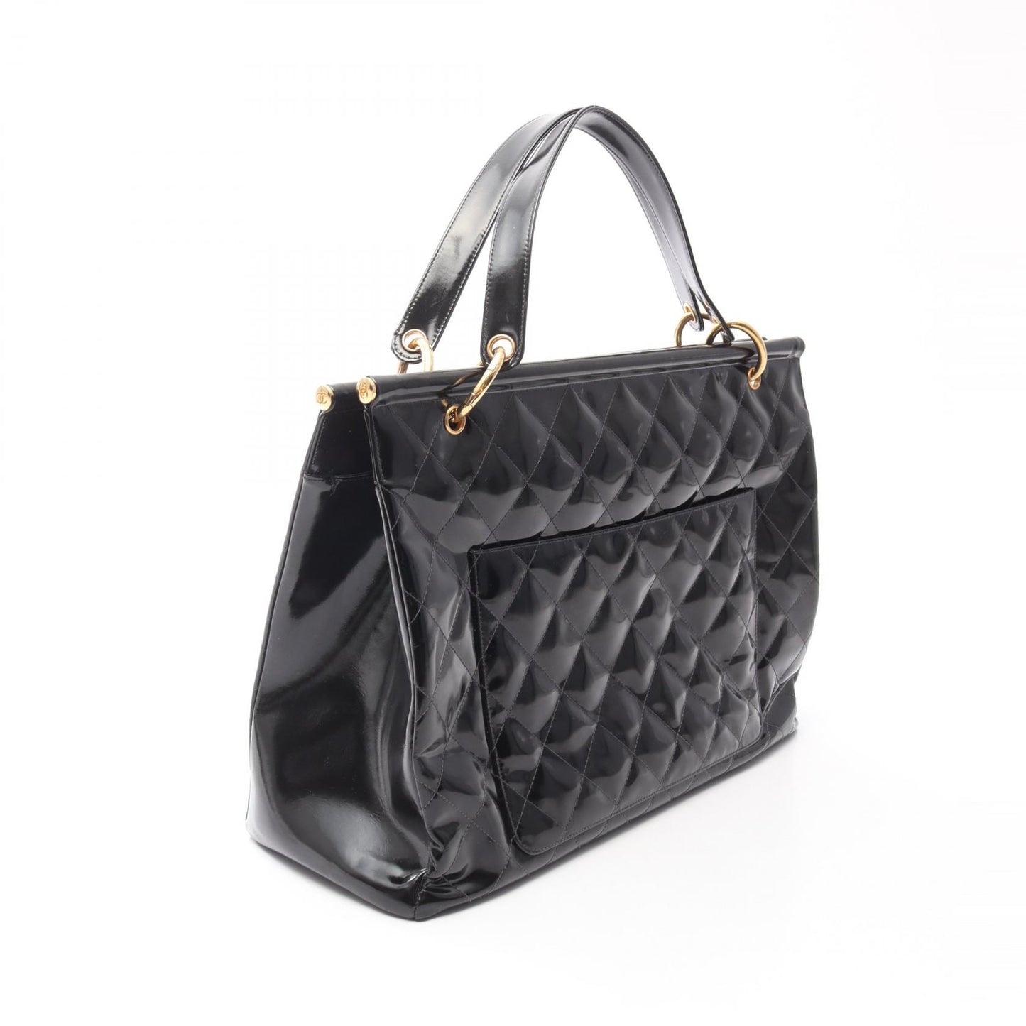 マトラッセ ハンドバッグ トートバッグ エナメルレザー ブラック ゴールド金具 シャネル バッグ CHANEL