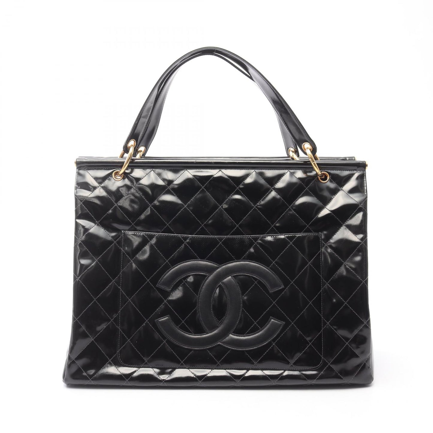 マトラッセ ハンドバッグ トートバッグ エナメルレザー ブラック ゴールド金具 シャネル バッグ CHANEL