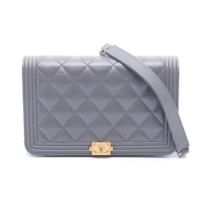ボーイシャネル マトラッセ チェーンウォレット キャビアスキン グレー ゴールド金具 シャネル バッグ CHANEL