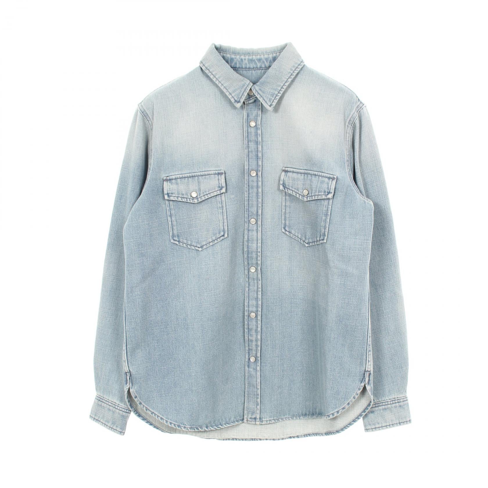 SAINT LAURENT PARIS グラデーション ダメージ　デニムシャツ デニムシャツ コットン ライトブルー サンローランパリ – RECLO