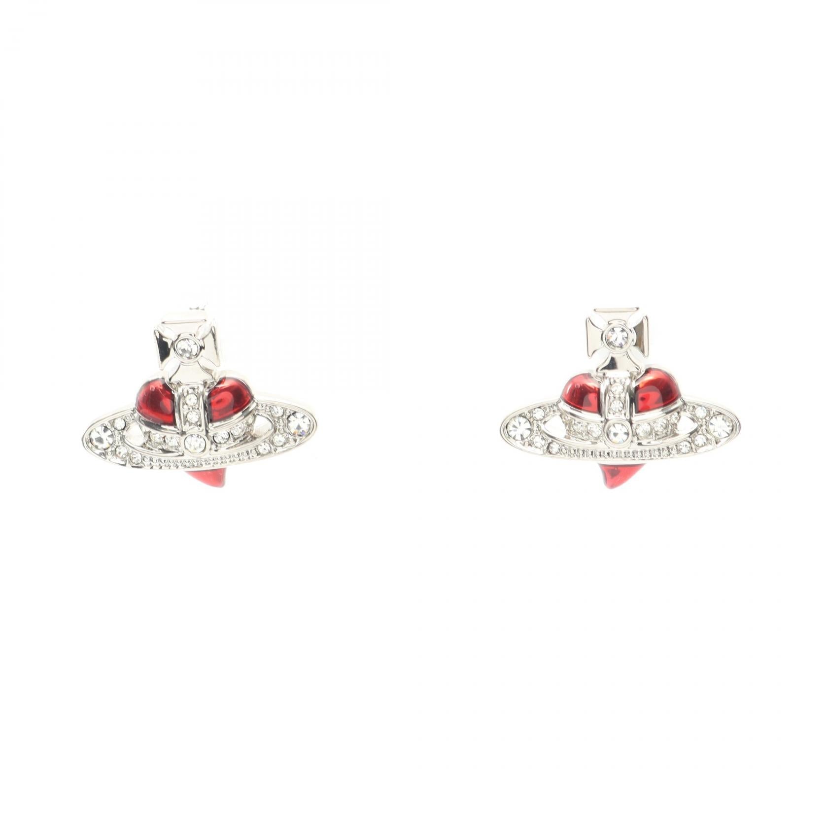 NEW DIAMANTE HEART ピアス ステンレススチール ラインストーン シルバー レッド クリア ヴィヴィアンウエストウッド アクセサリー Vivienne Westwood