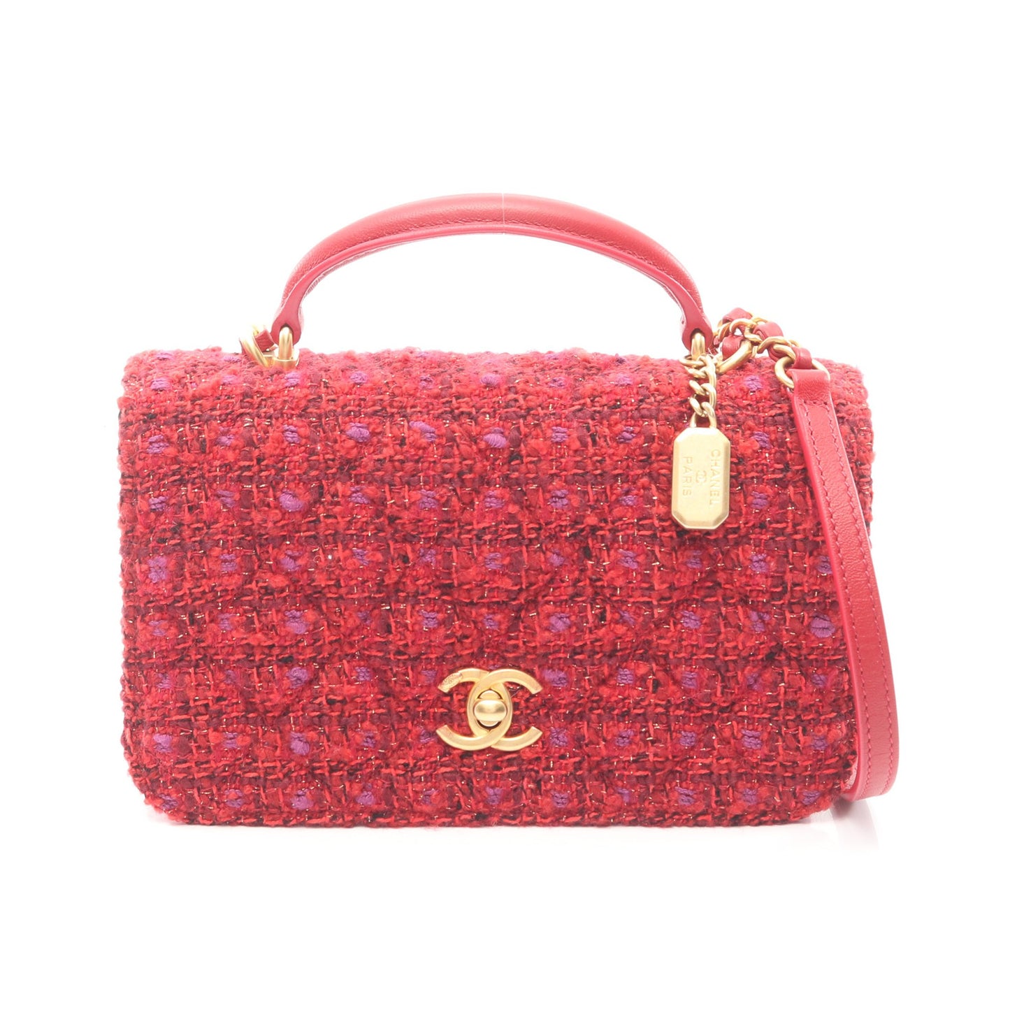 マトラッセ ミニ 2WAY チェーンショルダーバッグ ツイード レザー レッド ゴールド金具 シャネル バッグ CHANEL