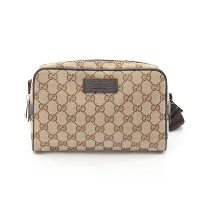 GGキャンバス ボディバッグ ウエストバッグ キャンバス レザー ベージュ ダークブラウン グッチ バッグ GUCCI