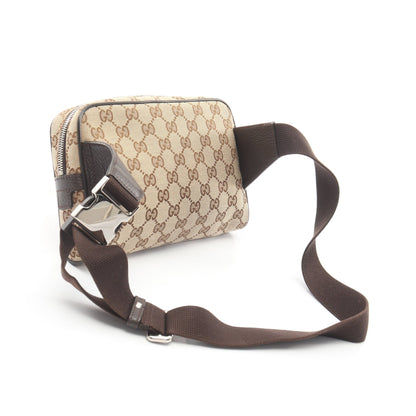 GGキャンバス ボディバッグ ウエストバッグ キャンバス レザー ベージュ ダークブラウン グッチ バッグ GUCCI