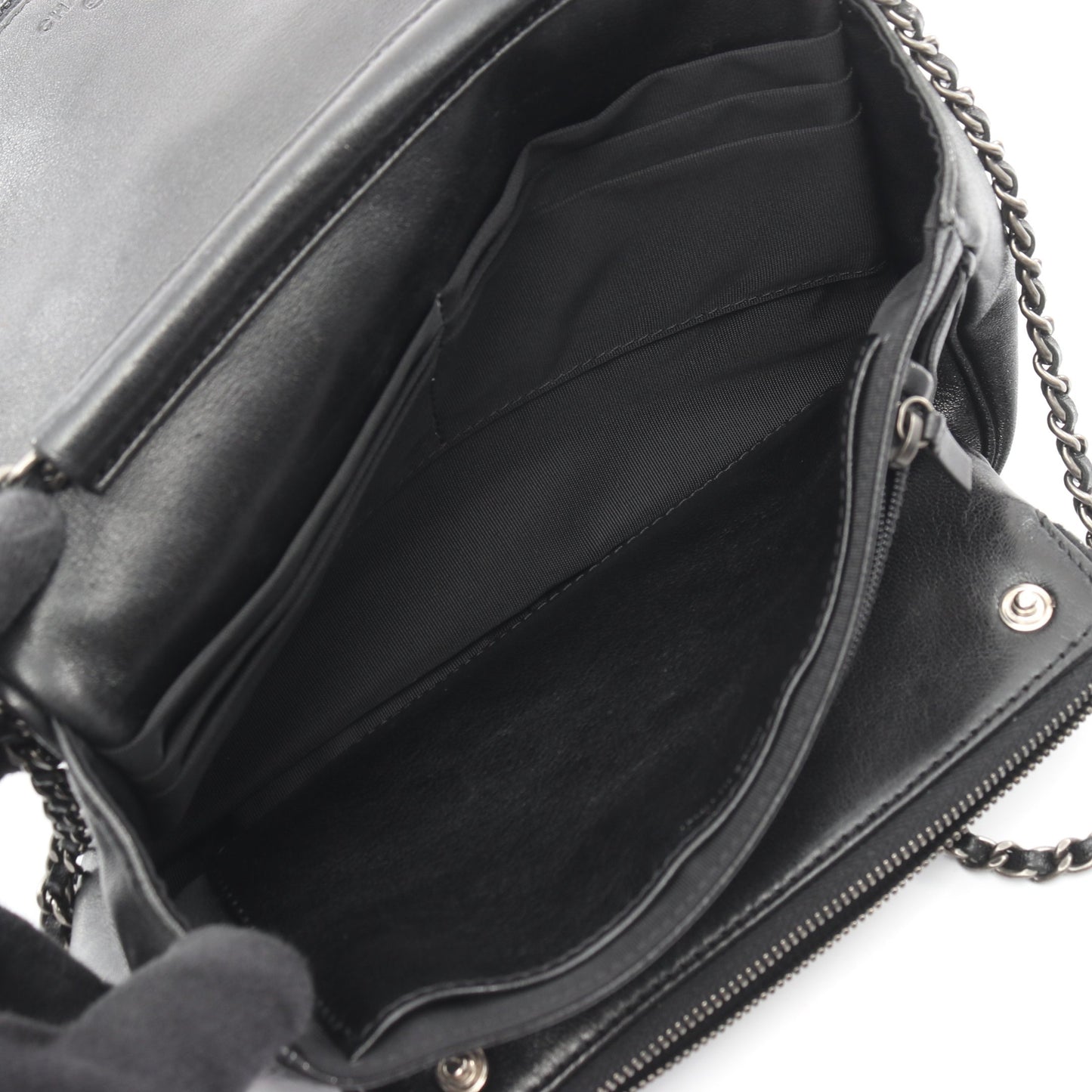マトラッセ チェーンウォレット チェーンショルダーバッグ ラムスキン ブラック シルバー金具 シャネル バッグ CHANEL