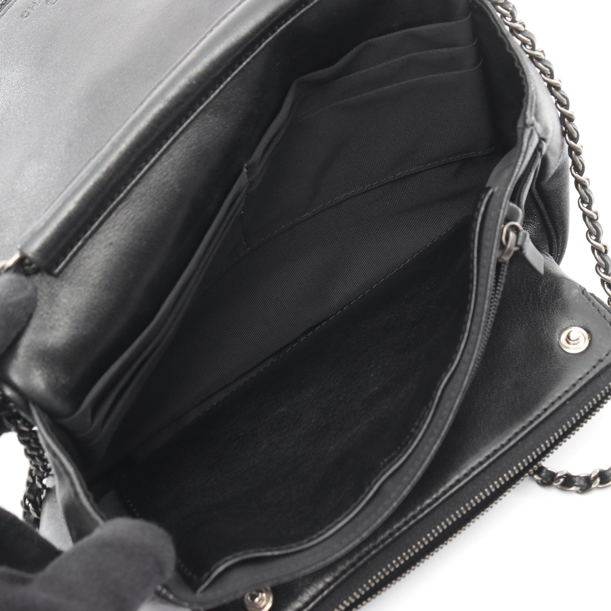 マトラッセ チェーンウォレット チェーンショルダーバッグ ラムスキン ブラック シルバー金具 シャネル バッグ CHANEL