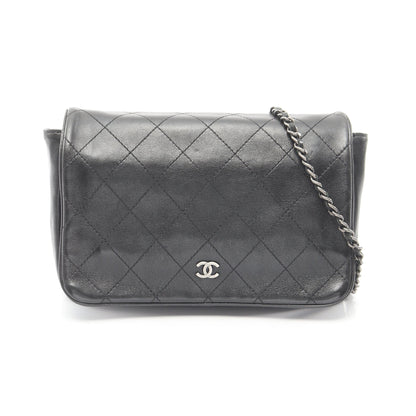 マトラッセ チェーンウォレット チェーンショルダーバッグ ラムスキン ブラック シルバー金具 シャネル バッグ CHANEL