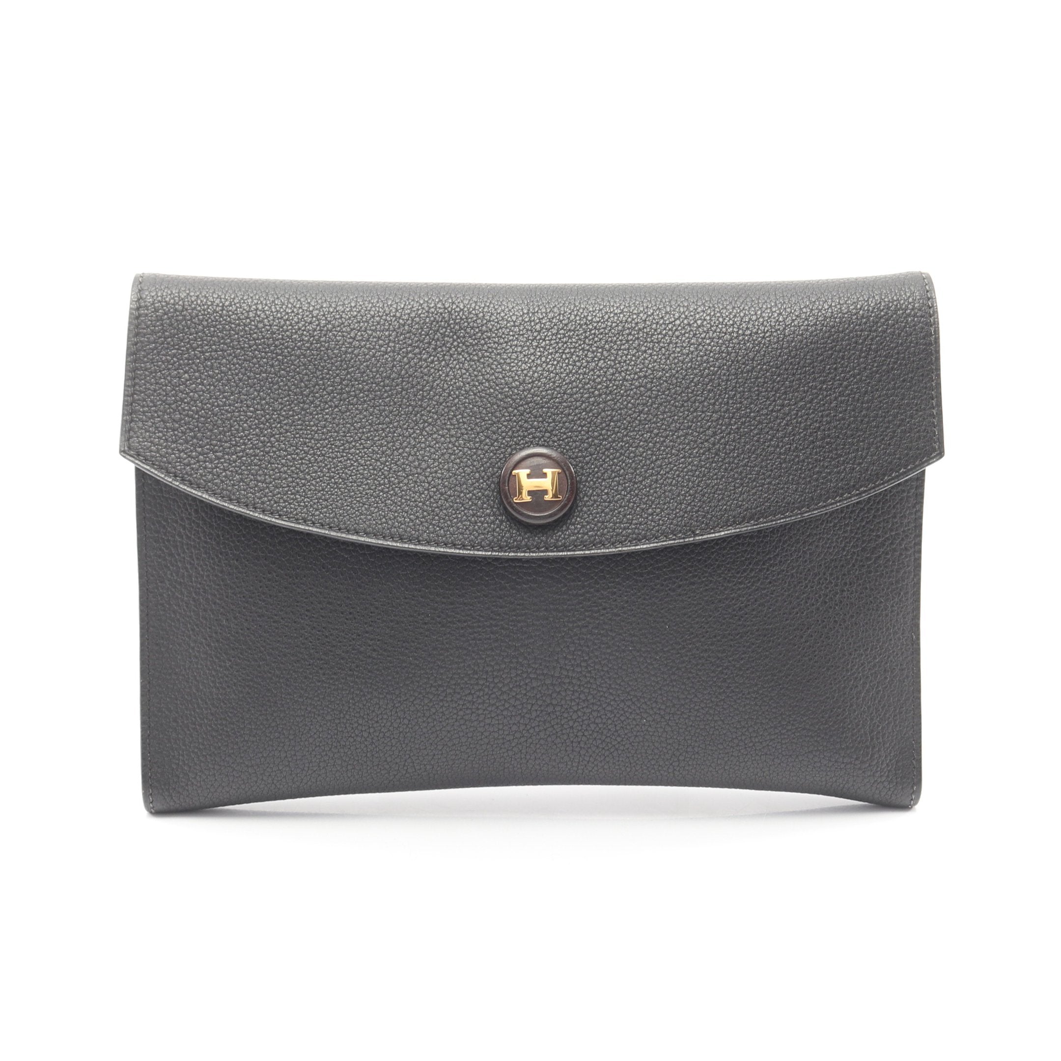 HERMES ブラック ポシェットリオ ポシェット リオ クラッチバッグ トゴ ブラック ゴールド金具 □C刻印