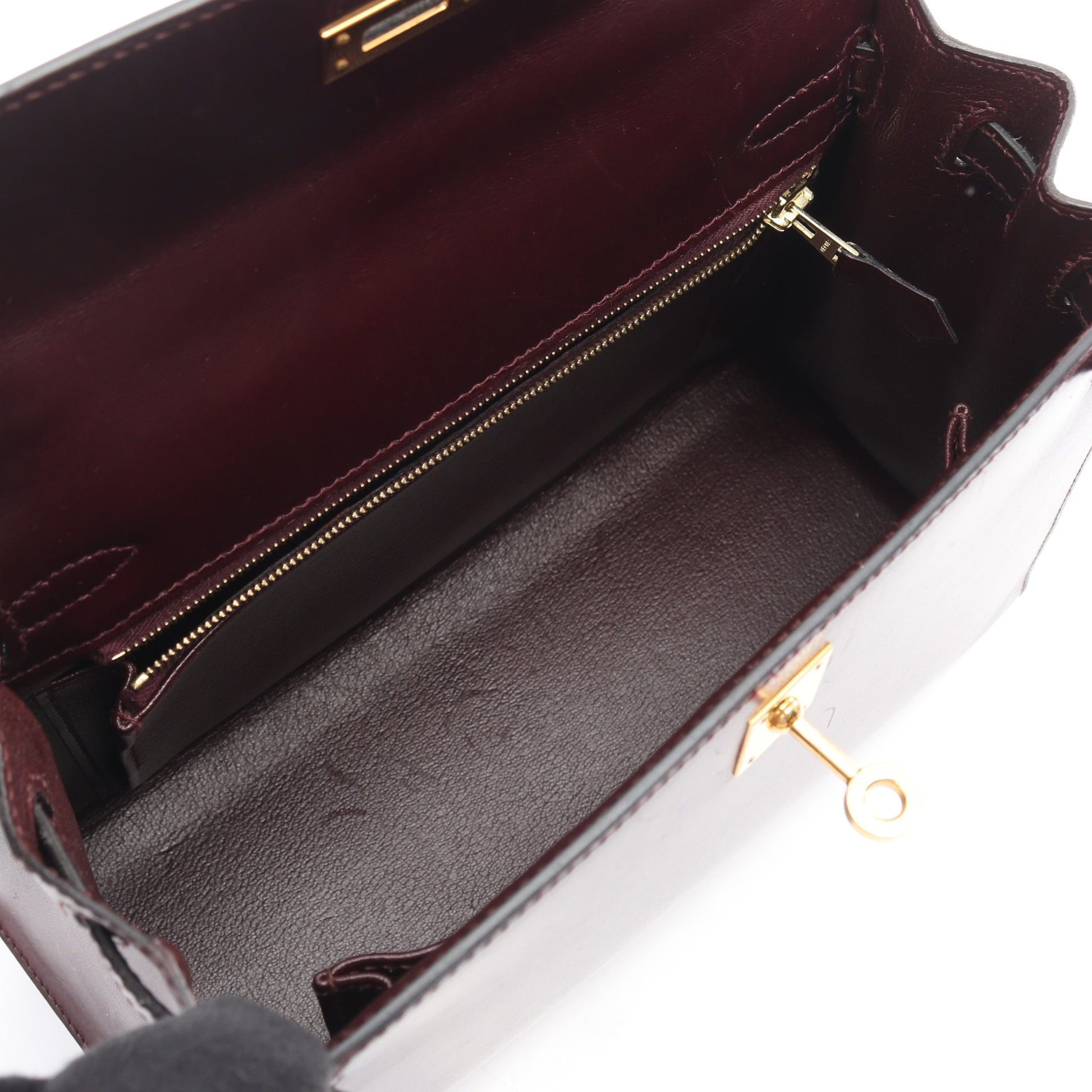 ケリー25 ルージュアッシュ 外縫い 2WAY ハンドバッグ ボックスカーフ ボルドー ゴールド金具 □L刻印 エルメス バッグ HERMES