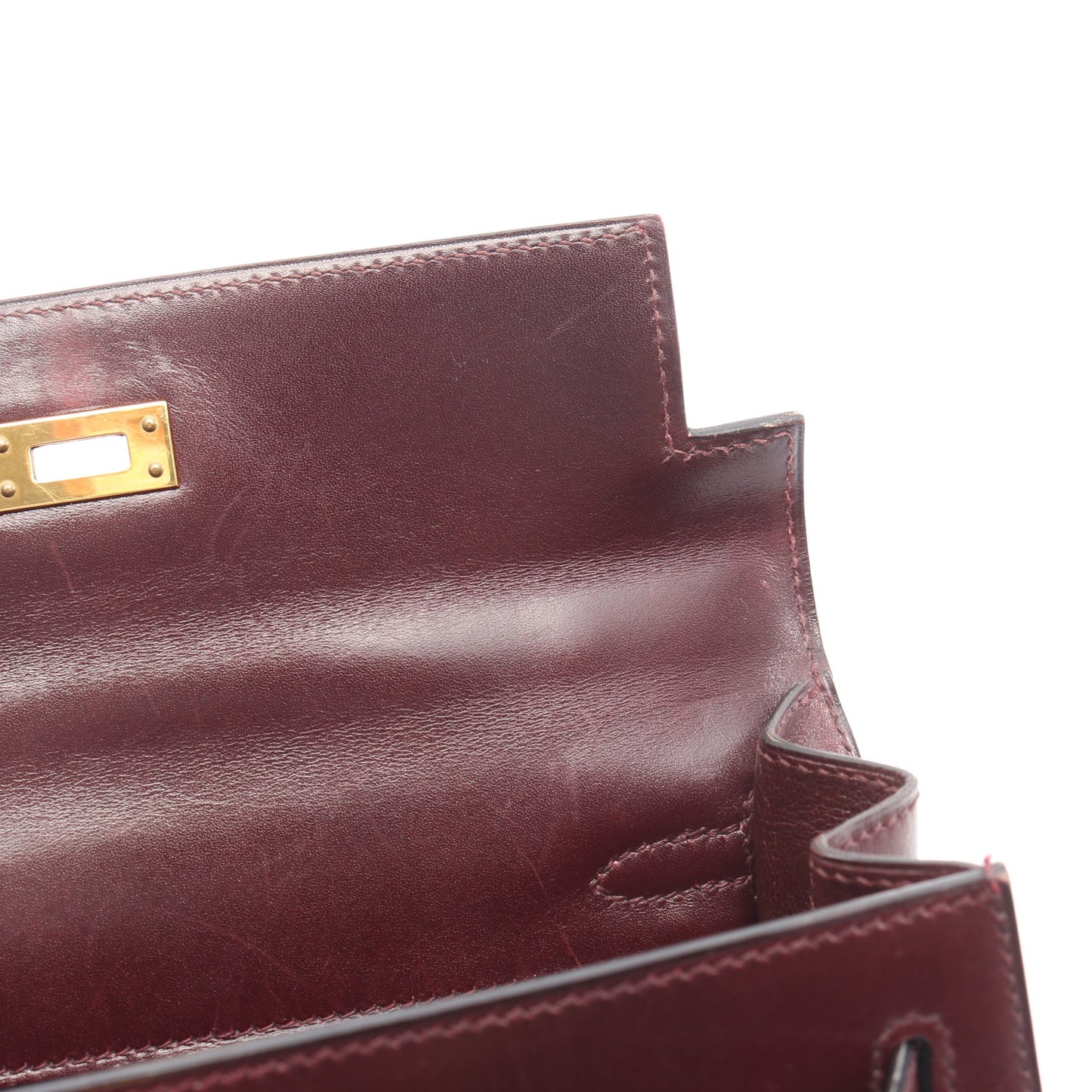 ケリー25 ルージュアッシュ 外縫い 2WAY ハンドバッグ ボックスカーフ ボルドー ゴールド金具 □L刻印 エルメス バッグ HERMES