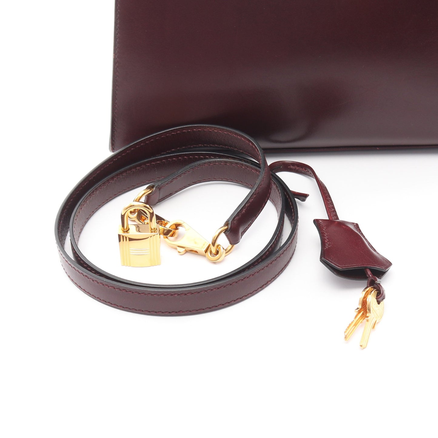 ケリー25 ルージュアッシュ 外縫い 2WAY ハンドバッグ ボックスカーフ ボルドー ゴールド金具 □L刻印 エルメス バッグ HERMES