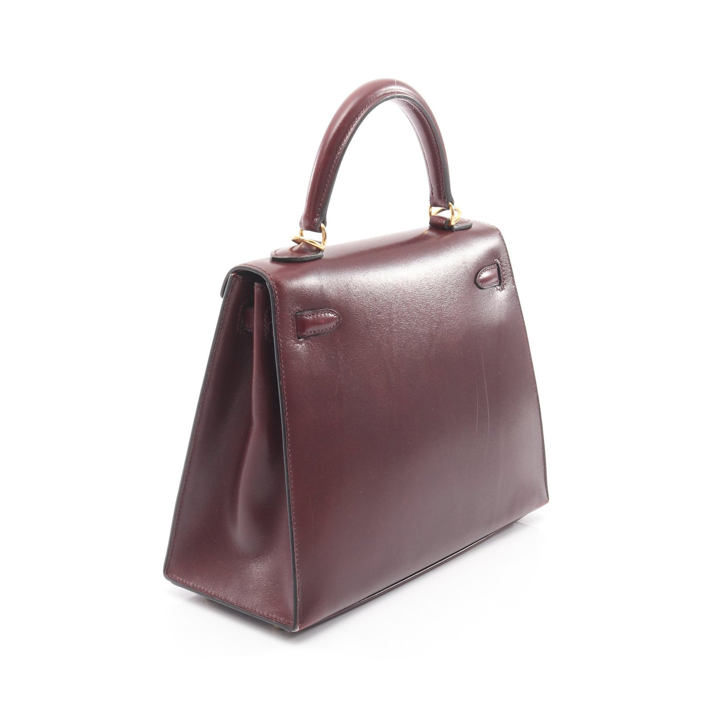 ケリー25 ルージュアッシュ 外縫い 2WAY ハンドバッグ ボックスカーフ ボルドー ゴールド金具 □L刻印 エルメス バッグ HERMES