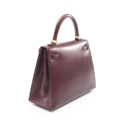 ケリー25 ルージュアッシュ 外縫い 2WAY ハンドバッグ ボックスカーフ ボルドー ゴールド金具 □L刻印 エルメス バッグ HERMES