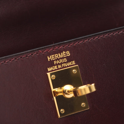 ケリー25 ルージュアッシュ 外縫い 2WAY ハンドバッグ ボックスカーフ ボルドー ゴールド金具 □L刻印 エルメス バッグ HERMES