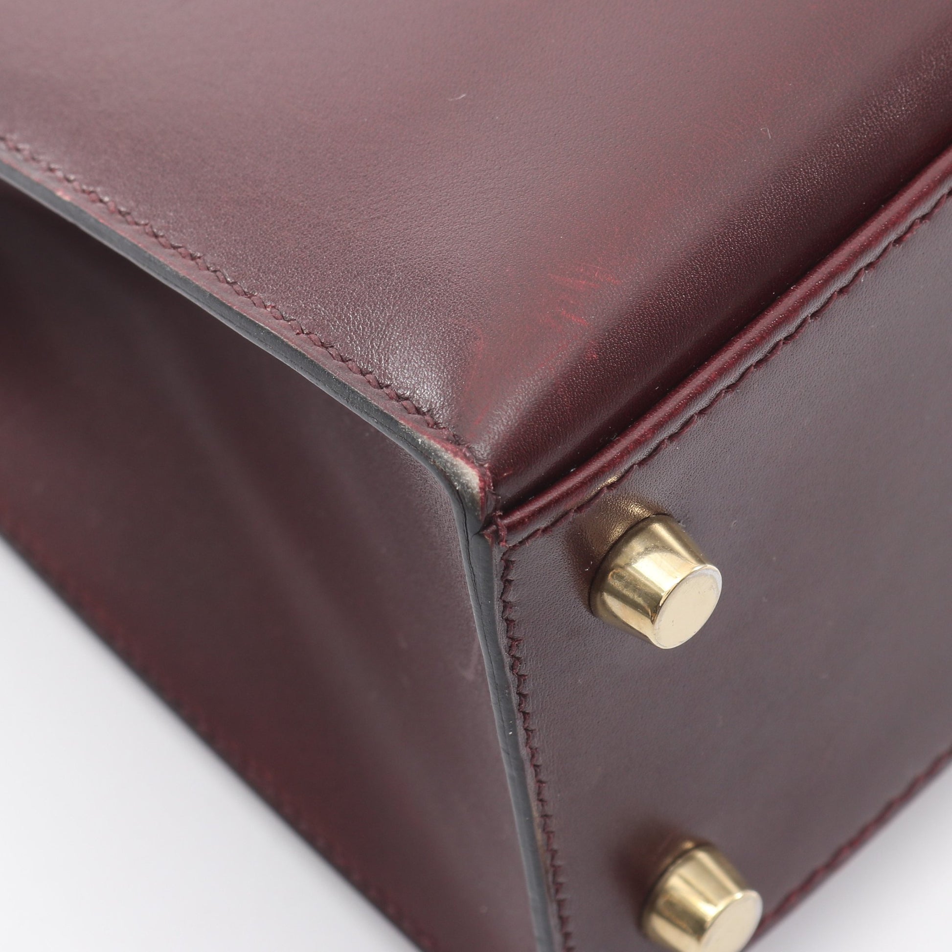 ケリー25 ルージュアッシュ 外縫い 2WAY ハンドバッグ ボックスカーフ ボルドー ゴールド金具 □L刻印 エルメス バッグ HERMES