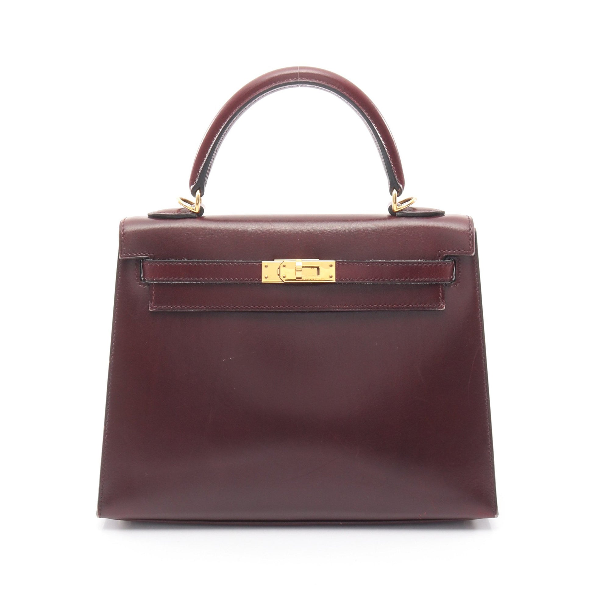 ケリー25 ルージュアッシュ 外縫い 2WAY ハンドバッグ ボックスカーフ ボルドー ゴールド金具 □L刻印 エルメス バッグ HERMES