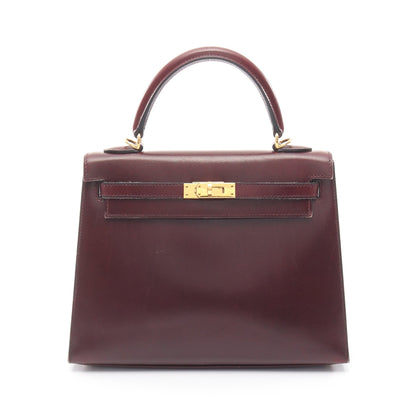 ケリー25 ルージュアッシュ 外縫い 2WAY ハンドバッグ ボックスカーフ ボルドー ゴールド金具 □L刻印 エルメス バッグ HERMES