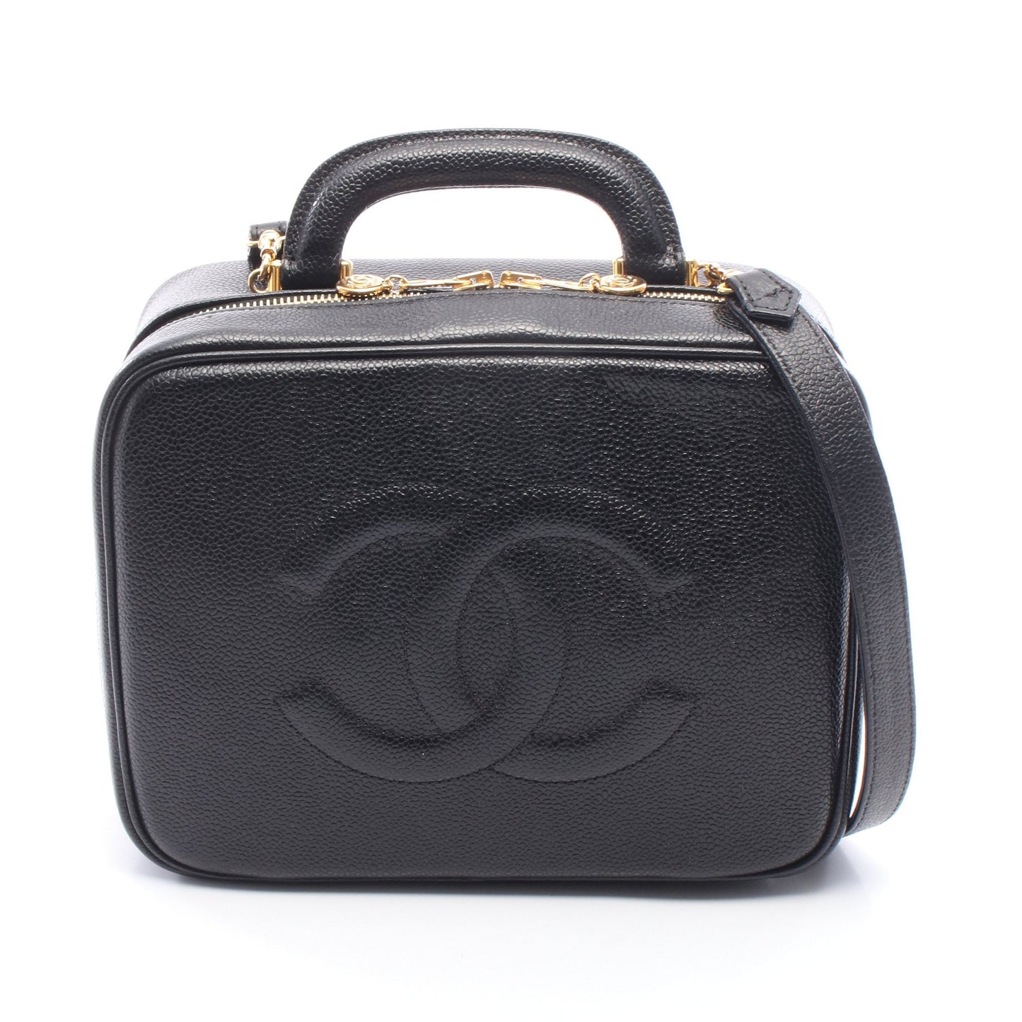 ココマーク バニティ 2WAY ハンドバッグ バニティバッグ キャビアスキン ブラック ゴールド金具 シャネル バッグ CHANEL