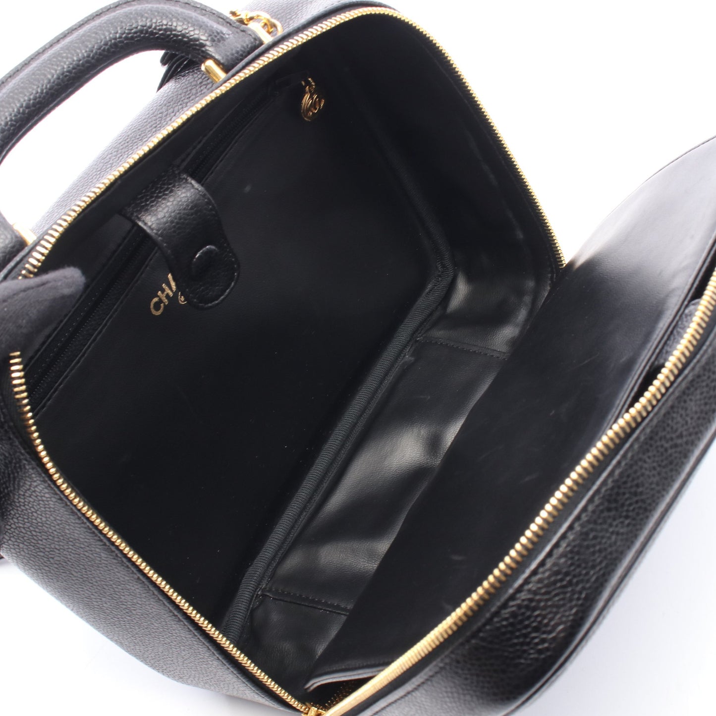 ココマーク バニティ 2WAY ハンドバッグ バニティバッグ キャビアスキン ブラック ゴールド金具 シャネル バッグ CHANEL