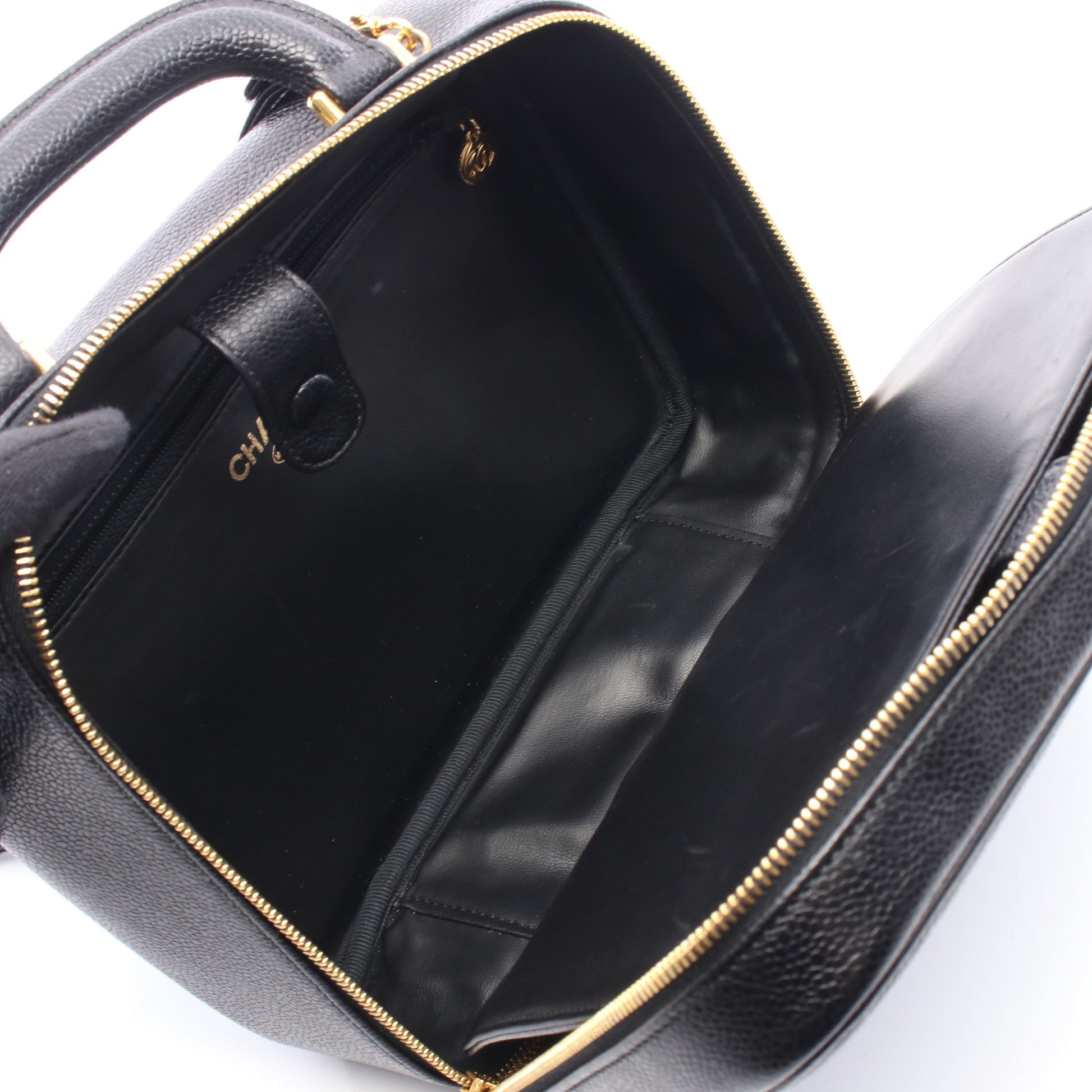 ココマーク バニティ 2WAY ハンドバッグ バニティバッグ キャビアスキン ブラック ゴールド金具 シャネル バッグ CHANEL