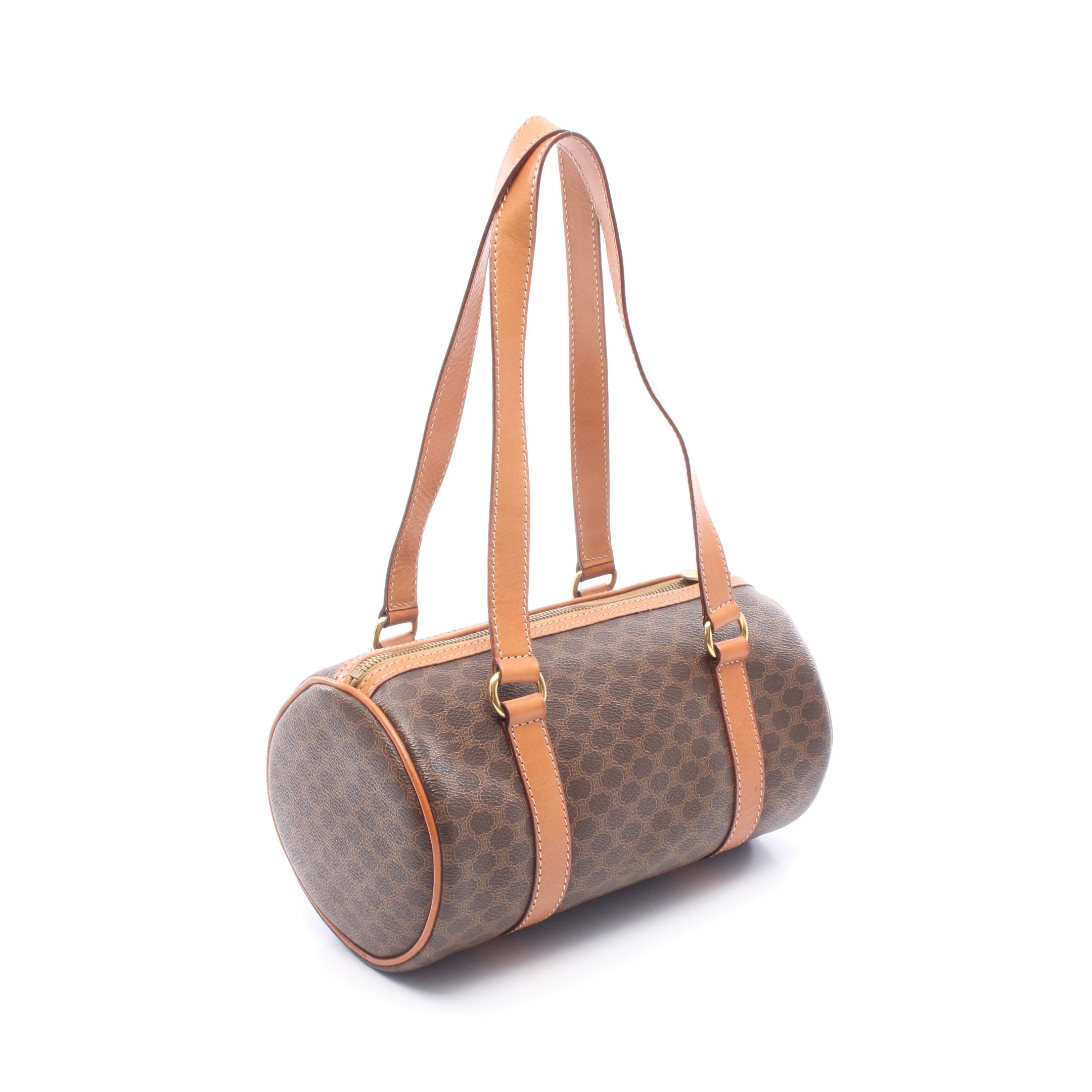 CELINE(セリーヌ) ショルダーバッグ マカダム柄 ダークブラウン×ベージュ×ブラウン PVC(塩化ビニール)×レザー CELINE セリーヌ マカダム ショルダーバッグ ブラウン ブラゾン型押し