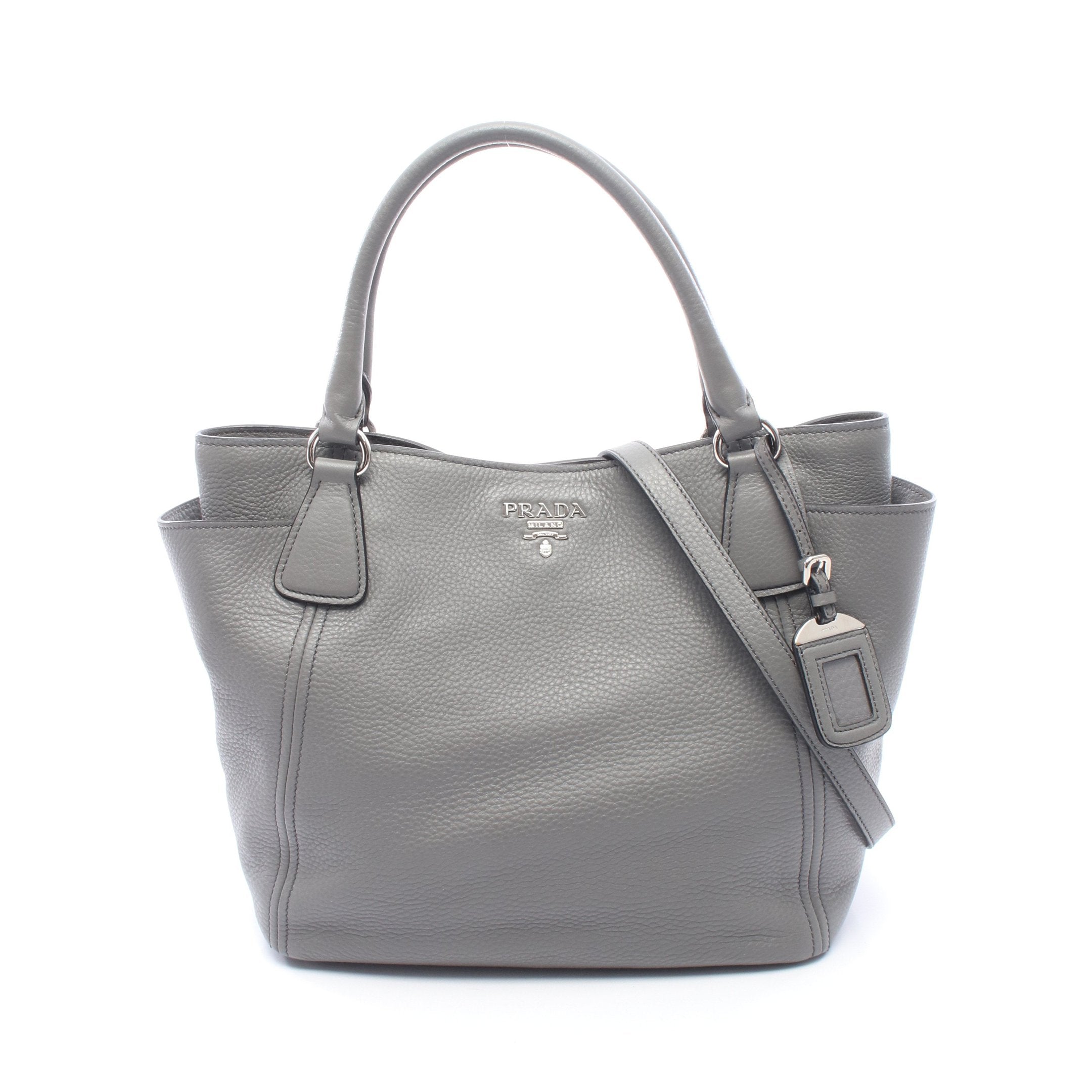 PRADA グレー レザートートバッグ PRADA】プラダ グレー 2way ハンドバッグ トートバッグ レザー 【公式