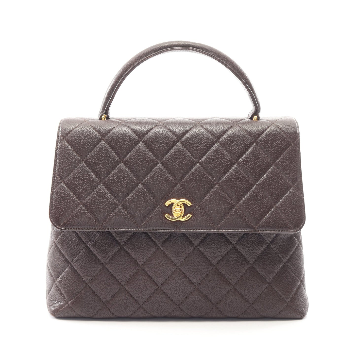 マトラッセ ハンドバッグ キャビアスキン ダークブラウン ゴールド金具 シャネル バッグ CHANEL