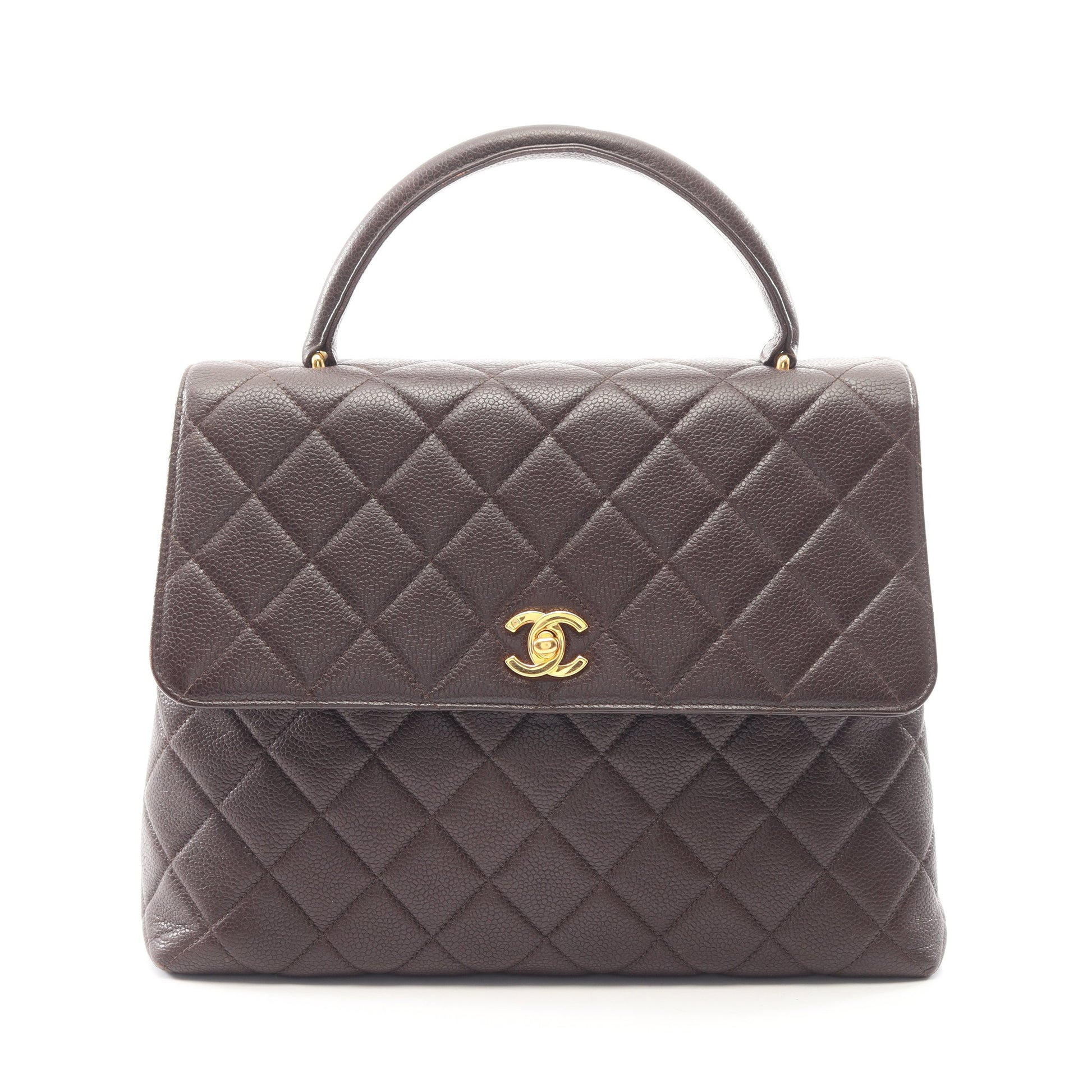 マトラッセ ハンドバッグ キャビアスキン ダークブラウン ゴールド金具 シャネル バッグ CHANEL