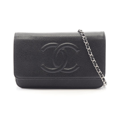 ココマーク チェーンウォレット キャビアスキン ブラック シルバー金具 シャネル バッグ CHANEL