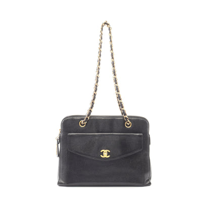 ココマーク ターンロック チェーンショルダーバッグ キャビアスキン ブラック ゴールド金具 シャネル バッグ CHANEL