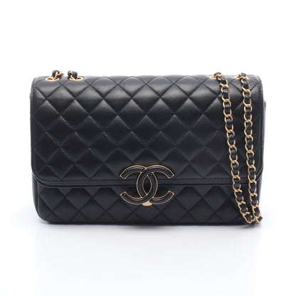 マトラッセ Wフラップ Wチェーンショルダーバッグ ラムスキン ブラック ゴールド金具 シャネル バッグ CHANEL
