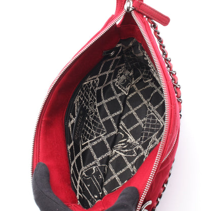マトラッセ チェーンショルダーバッグ コットンジャージ レッド シルバー金具 シャネル バッグ CHANEL