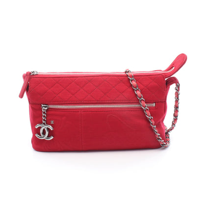マトラッセ チェーンショルダーバッグ コットンジャージ レッド シルバー金具 シャネル バッグ CHANEL