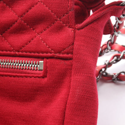 マトラッセ チェーンショルダーバッグ コットンジャージ レッド シルバー金具 シャネル バッグ CHANEL