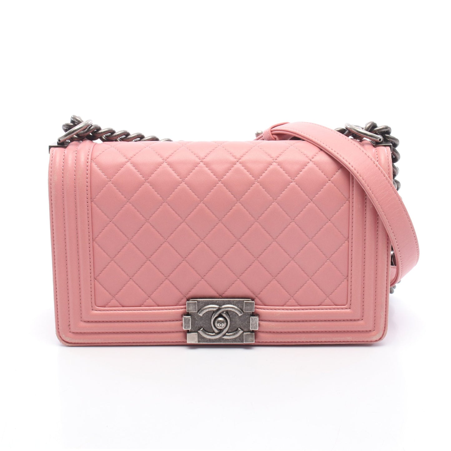 ボーイシャネル チェーンショルダーバッグ ラムスキン ピンク シルバー金具 シャネル バッグ CHANEL