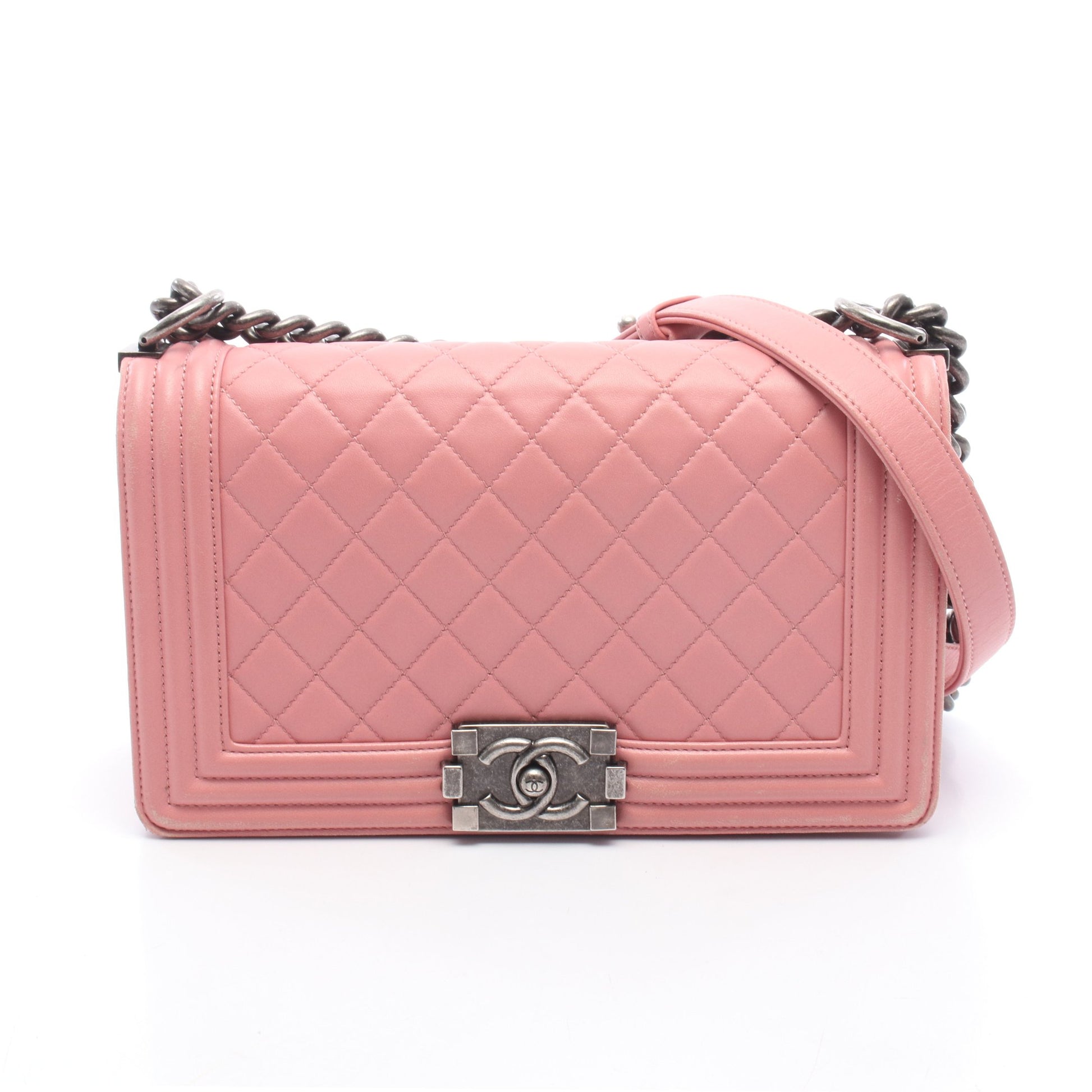 ボーイシャネル チェーンショルダーバッグ ラムスキン ピンク シルバー金具 シャネル バッグ CHANEL
