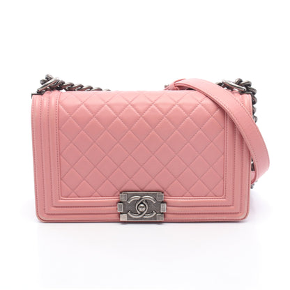 ボーイシャネル チェーンショルダーバッグ ラムスキン ピンク シルバー金具 シャネル バッグ CHANEL