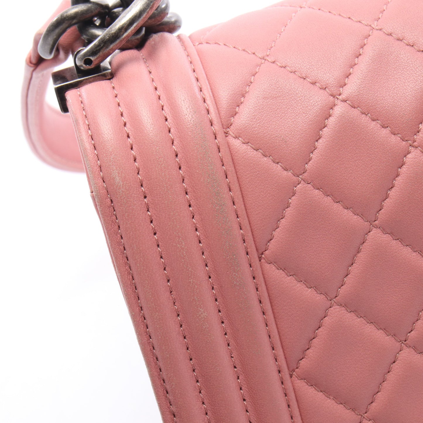ボーイシャネル チェーンショルダーバッグ ラムスキン ピンク シルバー金具 シャネル バッグ CHANEL