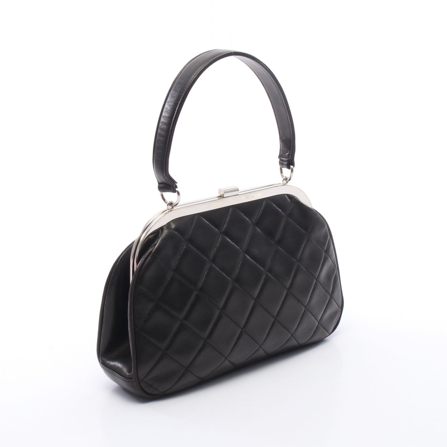 マトラッセ がま口 ハンドバッグ ハンドバッグ ラムスキン ブラック シルバー金具 シャネル バッグ CHANEL