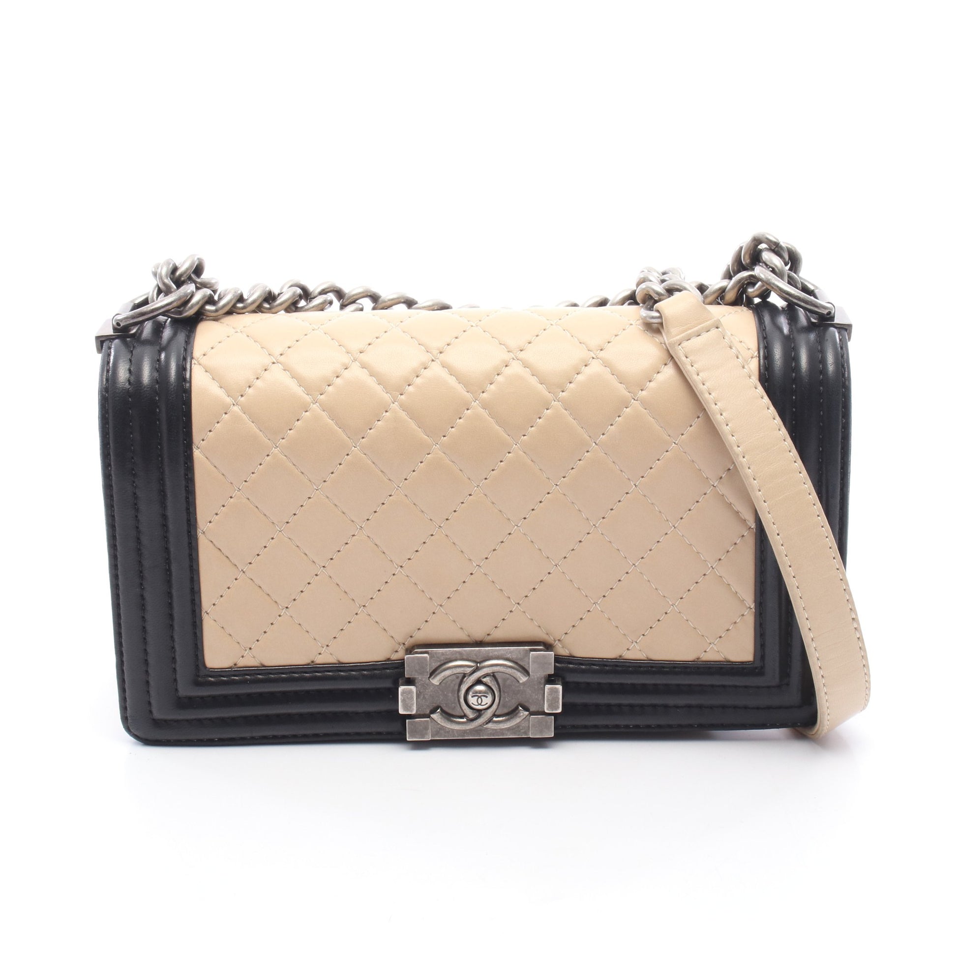 ボーイシャネル チェーンショルダーバッグ ラムスキン ブラック ベージュ シルバー金具 シャネル バッグ CHANEL