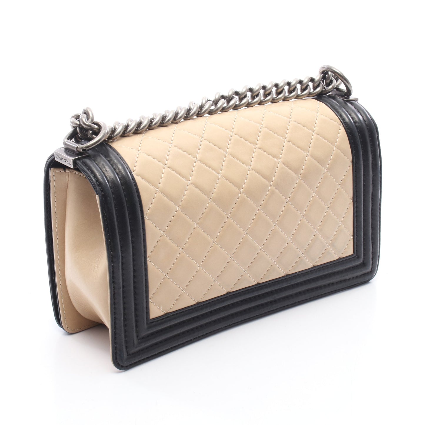 ボーイシャネル チェーンショルダーバッグ ラムスキン ブラック ベージュ シルバー金具 シャネル バッグ CHANEL